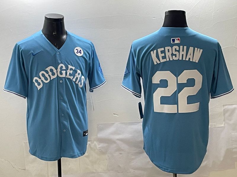 Men Los Angeles Dodgers #22 Kershaw Light Blue Joint Name 2025 Nike MLB Jersey style 7->los angeles dodgers->MLB Jersey